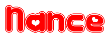 The image is a clipart featuring the word Nance written in a stylized font with a heart shape replacing inserted into the center of each letter. The color scheme of the text and hearts is red with a light outline.