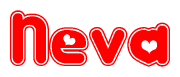 The image displays the word Neva written in a stylized red font with hearts inside the letters.