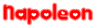 The image displays the word Napoleon written in a stylized red font with hearts inside the letters.