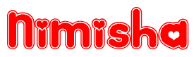 The image displays the word Nimisha written in a stylized red font with hearts inside the letters.