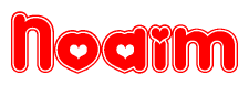 The image displays the word Noaim written in a stylized red font with hearts inside the letters.