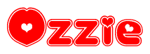 The image is a clipart featuring the word Ozzie written in a stylized font with a heart shape replacing inserted into the center of each letter. The color scheme of the text and hearts is red with a light outline.