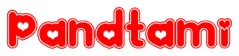 The image displays the word Pandtami written in a stylized red font with hearts inside the letters.