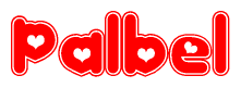 The image is a clipart featuring the word Palbel written in a stylized font with a heart shape replacing inserted into the center of each letter. The color scheme of the text and hearts is red with a light outline.