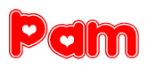The image is a clipart featuring the word Pam written in a stylized font with a heart shape replacing inserted into the center of each letter. The color scheme of the text and hearts is red with a light outline.