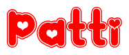 The image displays the word Patti written in a stylized red font with hearts inside the letters.