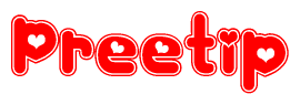 The image is a clipart featuring the word Preetip written in a stylized font with a heart shape replacing inserted into the center of each letter. The color scheme of the text and hearts is red with a light outline.