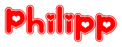 The image is a clipart featuring the word Philipp written in a stylized font with a heart shape replacing inserted into the center of each letter. The color scheme of the text and hearts is red with a light outline.