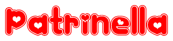 The image displays the word Patrinella written in a stylized red font with hearts inside the letters.