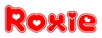 The image displays the word Roxie written in a stylized red font with hearts inside the letters.