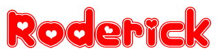 The image displays the word Roderick written in a stylized red font with hearts inside the letters.