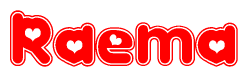 The image displays the word Raema written in a stylized red font with hearts inside the letters.