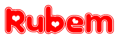 The image is a clipart featuring the word Rubem written in a stylized font with a heart shape replacing inserted into the center of each letter. The color scheme of the text and hearts is red with a light outline.