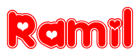 The image displays the word Ramil written in a stylized red font with hearts inside the letters.