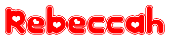 The image is a clipart featuring the word Rebeccah written in a stylized font with a heart shape replacing inserted into the center of each letter. The color scheme of the text and hearts is red with a light outline.
