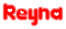   The image displays the word Reyna written in a stylized red font with hearts inside the letters. 