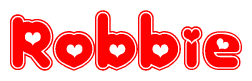 The image displays the word Robbie written in a stylized red font with hearts inside the letters.