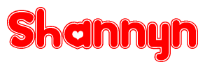 The image is a clipart featuring the word Shannyn written in a stylized font with a heart shape replacing inserted into the center of each letter. The color scheme of the text and hearts is red with a light outline.