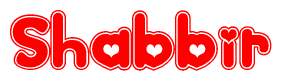 The image displays the word Shabbir written in a stylized red font with hearts inside the letters.