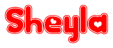 The image is a clipart featuring the word Sheyla written in a stylized font with a heart shape replacing inserted into the center of each letter. The color scheme of the text and hearts is red with a light outline.
