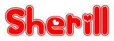The image is a clipart featuring the word Sherill written in a stylized font with a heart shape replacing inserted into the center of each letter. The color scheme of the text and hearts is red with a light outline.