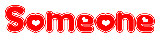 The image is a clipart featuring the word Someone written in a stylized font with a heart shape replacing inserted into the center of each letter. The color scheme of the text and hearts is red with a light outline.