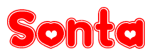 The image displays the word Sonta written in a stylized red font with hearts inside the letters.