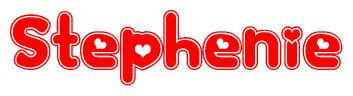 The image is a clipart featuring the word Stephenie written in a stylized font with a heart shape replacing inserted into the center of each letter. The color scheme of the text and hearts is red with a light outline.