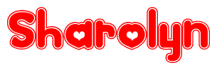 The image is a clipart featuring the word Sharolyn written in a stylized font with a heart shape replacing inserted into the center of each letter. The color scheme of the text and hearts is red with a light outline.