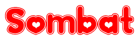 The image is a clipart featuring the word Sombat written in a stylized font with a heart shape replacing inserted into the center of each letter. The color scheme of the text and hearts is red with a light outline.