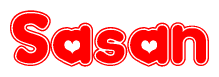 The image displays the word Sasan written in a stylized red font with hearts inside the letters.