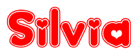 The image is a clipart featuring the word Silvia written in a stylized font with a heart shape replacing inserted into the center of each letter. The color scheme of the text and hearts is red with a light outline.