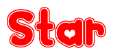 The image is a clipart featuring the word Star written in a stylized font with a heart shape replacing inserted into the center of each letter. The color scheme of the text and hearts is red with a light outline.