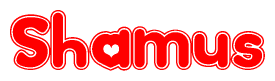 The image displays the word Shamus written in a stylized red font with hearts inside the letters.