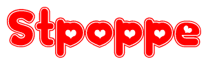 The image displays the word Stpoppe written in a stylized red font with hearts inside the letters.