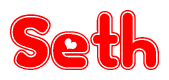 The image is a clipart featuring the word Seth written in a stylized font with a heart shape replacing inserted into the center of each letter. The color scheme of the text and hearts is red with a light outline.