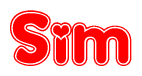 The image displays the word Sim written in a stylized red font with hearts inside the letters.