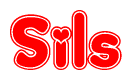 The image is a clipart featuring the word Sils written in a stylized font with a heart shape replacing inserted into the center of each letter. The color scheme of the text and hearts is red with a light outline.