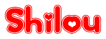 The image displays the word Shilou written in a stylized red font with hearts inside the letters.