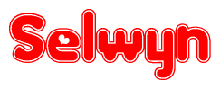 The image is a clipart featuring the word Selwyn written in a stylized font with a heart shape replacing inserted into the center of each letter. The color scheme of the text and hearts is red with a light outline.
