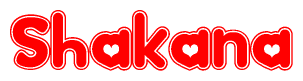 The image displays the word Shakana written in a stylized red font with hearts inside the letters.