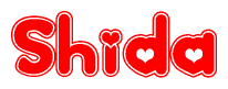 The image displays the word Shida written in a stylized red font with hearts inside the letters.