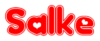 The image is a clipart featuring the word Salke written in a stylized font with a heart shape replacing inserted into the center of each letter. The color scheme of the text and hearts is red with a light outline.