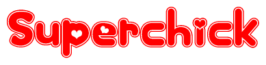 The image displays the word Superchick written in a stylized red font with hearts inside the letters.