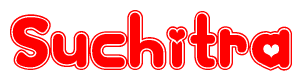 The image is a clipart featuring the word Suchitra written in a stylized font with a heart shape replacing inserted into the center of each letter. The color scheme of the text and hearts is red with a light outline.