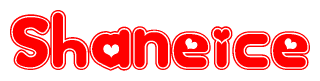 The image is a clipart featuring the word Shaneice written in a stylized font with a heart shape replacing inserted into the center of each letter. The color scheme of the text and hearts is red with a light outline.