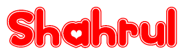 The image displays the word Shahrul written in a stylized red font with hearts inside the letters.