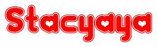 The image is a clipart featuring the word Stacyaya written in a stylized font with a heart shape replacing inserted into the center of each letter. The color scheme of the text and hearts is red with a light outline.