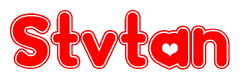 The image is a clipart featuring the word Stvtan written in a stylized font with a heart shape replacing inserted into the center of each letter. The color scheme of the text and hearts is red with a light outline.