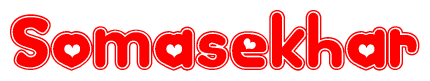 The image displays the word Somasekhar written in a stylized red font with hearts inside the letters.